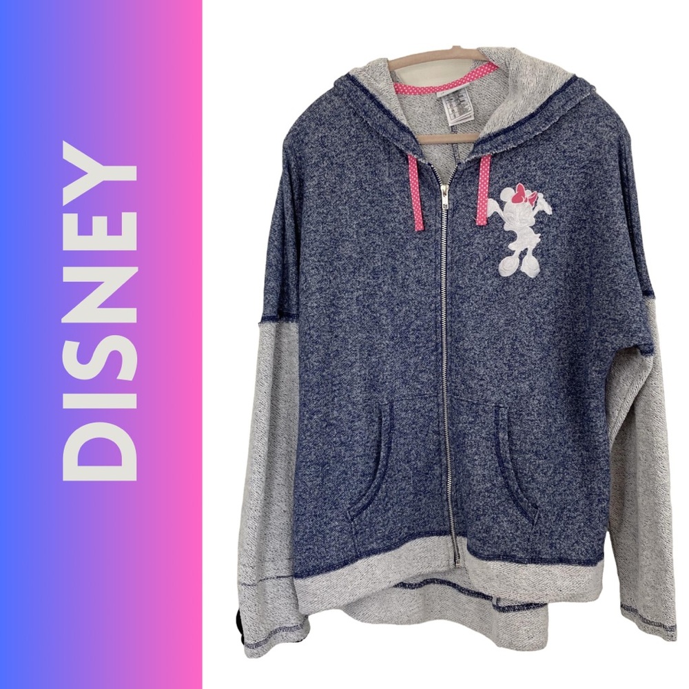 Disney Parks Minnie Mouse Hoodie XL | Zip Up Sweatshirt with Embroidery